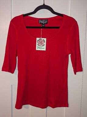 Lesley Evers Mallory Rib top in Cherry Red NWT Size Large